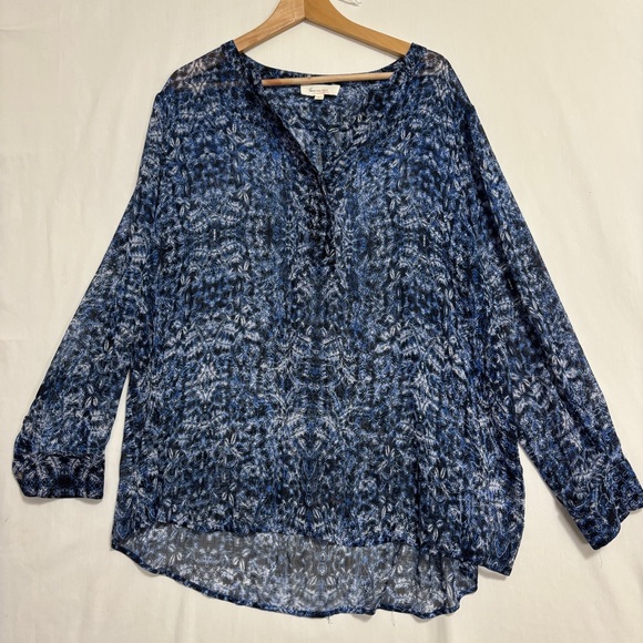 Two by Vince Camuto Sheer Blouse Womens XL Long Sleeve Navy Beachy Boho Career - Picture 1 of 8
